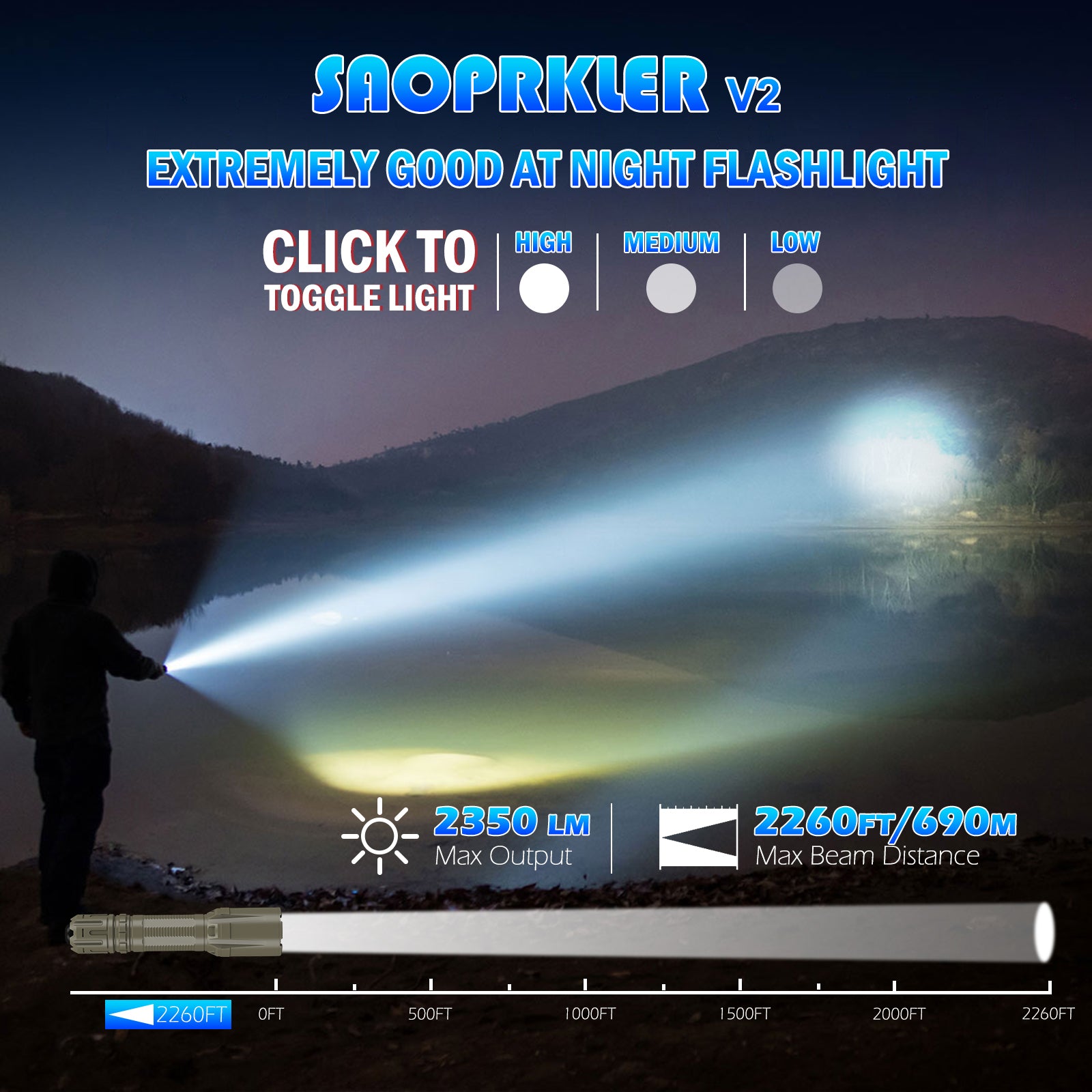 SAOPRKLER Tactical Flashlights High Lumen 2350LM Police Flashlight with Holster 690m SFT40 LED Law Enforcement -V2